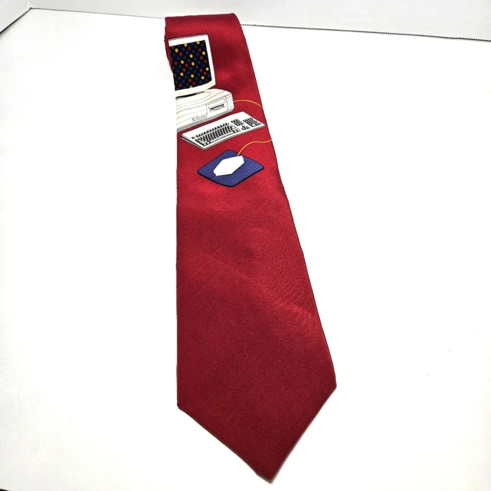 NEW Vicky Davis Red Silk Neck Tie Mouse Trap Computer 3D Mouse Retro Gaming Nerd
